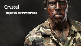  Presentation with wall paint - Audience pleasing presentation theme consisting of iraq war - young soldier with camouflage paint backdrop and a dark gray colored foreground