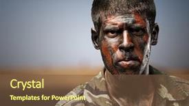  Presentation with paint - Amazing presentation design having iraq war - young soldier with camouflage paint backdrop and a tawny brown colored foreground