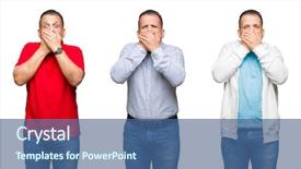  Presentation with woman covering man mouth hand - Presentation having iraqi - composition of arab middle age background and a  colored foreground