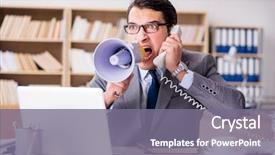  Presentation with work - Colorful presentation theme enhanced with irate customer service - angry businessman with too much backdrop and a  colored foreground