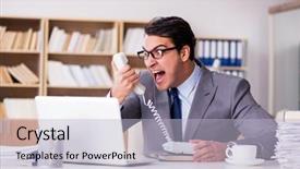  Presentation with angry miners - PPT theme consisting of irate customer service - angry businessman working background and a light blue colored foreground
