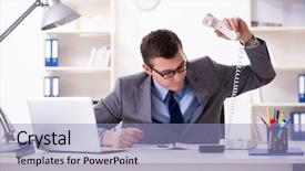  Presentation with employee - PPT layouts having irate customer service - businessman employee talking background and a  colored foreground