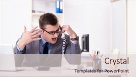  Presentation with employee - Audience pleasing slide deck consisting of irate customer service - businessman employee talking backdrop and a  colored foreground