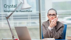  Presentation with call center software - Cool new presentation theme with irate customer service - call center operator working backdrop and a lemonade colored foreground