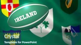  Presentation with e ball technology - Amazing slide deck having ireland rugby ball against close-up of various province icon with irfu logo over flag backdrop and a ocean colored foreground