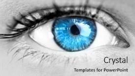  Presentation with eye - Presentation theme enhanced with iris - blue eye against white background background and a light gray colored foreground