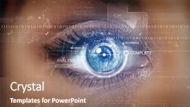  Presentation with process - Cool new presentation theme with iris - close up of woman eye backdrop and a coral colored foreground