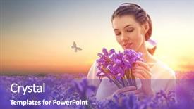  Presentation with iris flower - Colorful presentation theme enhanced with iris flower - beautiful girl with wildflowers backdrop and a violet colored foreground