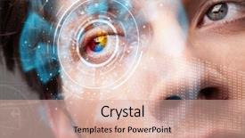  Presentation with cyber - Slides consisting of iris scan - futuristic modern cyber man background and a coral colored foreground