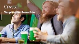  Presentation with broadcast - Slides featuring irish football fans with national flag watching television broadcast in pub by glass of beer background and a tawny brown colored foreground