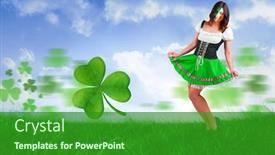  Presentation with irish - Audience pleasing PPT layouts consisting of irish girl smiling against field of grass under blue sky backdrop and a forest green colored foreground
