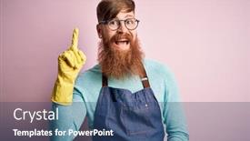  Presentation with housekeeping - Colorful presentation theme enhanced with irish-redhead-housekeeping-man backdrop and a ocean colored foreground