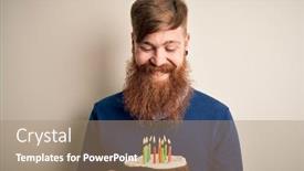  Presentation with happy birthday cake - Presentation design with irish-redhead-man-with-beard background and a coral colored foreground