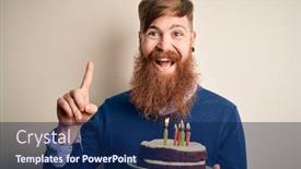  Presentation with happy birthday cake - Beautiful presentation theme featuring irish-redhead-man-with-beard backdrop and a navy blue colored foreground