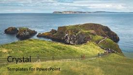  Presentation with path in woods - PPT theme consisting of irish shoreline picturesque landscape ideal background and a gold colored foreground