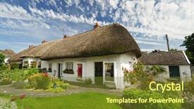  Presentation with irish - Beautiful presentation theme featuring red bus - irish traditional cottage house backdrop and a light blue colored foreground