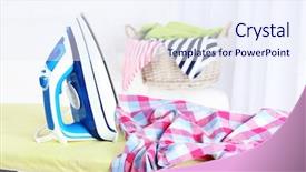  Presentation with airport boarding board - Colorful slide set enhanced with iron-and-clothes-on-ironing backdrop and a sky blue colored foreground