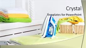  Presentation with airport boarding board - Audience pleasing presentation design consisting of iron and clothes on ironing backdrop and a sky blue colored foreground