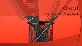  Presentation with hair color - PPT layouts with iron basket with combs and hair brush on color background background and a red colored foreground