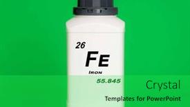  Presentation with plastic container - Presentation theme featuring iron-fe-chemical-element background and a shamrock green colored foreground
