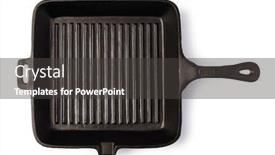  Presentation with frying - PPT theme having iron-frying-pan-isolated background and a dark gray colored foreground
