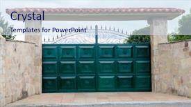  Presentation with iron - Colorful slide deck enhanced with iron gate with stone wall backdrop and a sky blue colored foreground