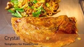  Presentation with iron - Theme with iron griddle called teppanyaki background and a gold colored foreground