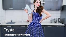  Presentation with blue - PPT theme with iron in the kitchen pin background and a ocean colored foreground