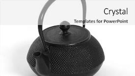  Presentation with teapot - Theme with iron japanese teapot fine image on white board background and a light gray colored foreground