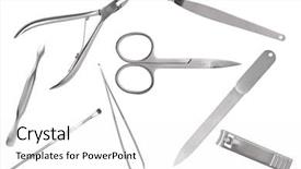  Presentation with manicure - Beautiful theme featuring iron nails - tools of a manicure set backdrop and a white colored foreground