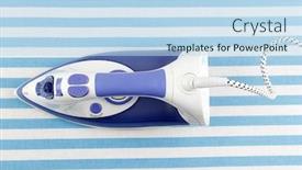  Presentation with ironing - PPT theme enhanced with iron on blue striped ironing board background and a sky blue colored foreground