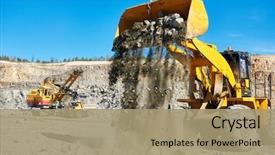  Presentation with quarry mining - PPT theme consisting of iron ore at opencast mining background and a coral colored foreground