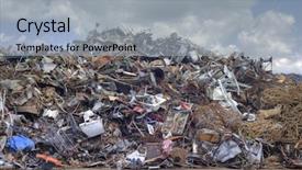  Presentation with metal recycling - Colorful PPT layouts enhanced with iron raw materials recycling pile backdrop and a light gray colored foreground