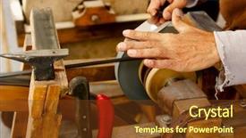  Presentation with hand tools - Presentation theme featuring iron sharpen iron - grinder traditional wheel hand tools background and a tawny brown colored foreground