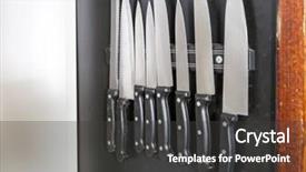  Presentation with media kit - Audience pleasing slide set consisting of iron sharpen iron - knife kit backdrop and a dark gray colored foreground