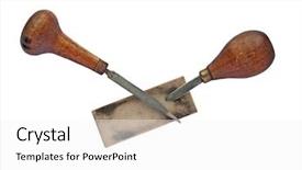  Presentation with stone - Cool new PPT layouts with iron sharpen iron - vintage gravers over sharpening stone backdrop and a white colored foreground