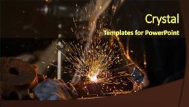  Presentation with welder worker welding and cutting - PPT theme featuring iron steel industry - close-up of welder working background and a wine colored foreground