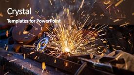 Presentation with steel industry - Amazing PPT theme having iron steel industry - close-up of welder working backdrop and a  colored foreground