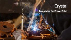  Presentation with workshop - Colorful slide set enhanced with iron steel industry - close-up of welder working backdrop and a tawny brown colored foreground