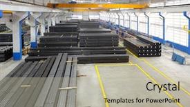  Presentation with steel industry - Theme featuring iron steel industry - industrial warehouse background and a mint green colored foreground
