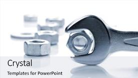  Presentation with nut - PPT theme featuring iron steel industry - metal nut in spanner blue background and a light blue colored foreground