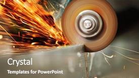  Presentation with metal - Audience pleasing presentation design consisting of iron steel industry - sawing metal backdrop and a coral colored foreground