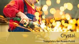  Presentation with steel industry - Presentation theme having iron steel industry - worker cutting metal background and a yellow colored foreground