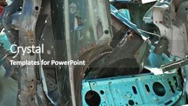  Presentation with car accident cartoon - PPT layouts with iron waste - destroyed car close up background and a dark gray colored foreground