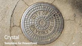  Presentation with iron - Theme featuring iron waste - manhole cover in beverly hills background and a coral colored foreground