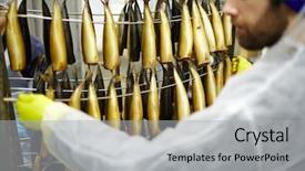  Presentation with fish processing - Audience pleasing slides consisting of iron wires in fish processing backdrop and a light gray colored foreground