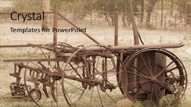  Presentation with farming - Beautiful PPT layouts featuring ironhorse - antique farming equipment left backdrop and a coral colored foreground