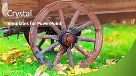  Presentation with wheel - PPT theme consisting of ironhorse - old wheel of wooden carriage background and a tawny brown colored foreground