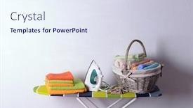  Presentation with ironing - PPT theme consisting of ironing board with laundry on light background background and a sky blue colored foreground