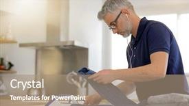  Presentation with ironing - Theme having ironing clean laundry at home background and a coral colored foreground